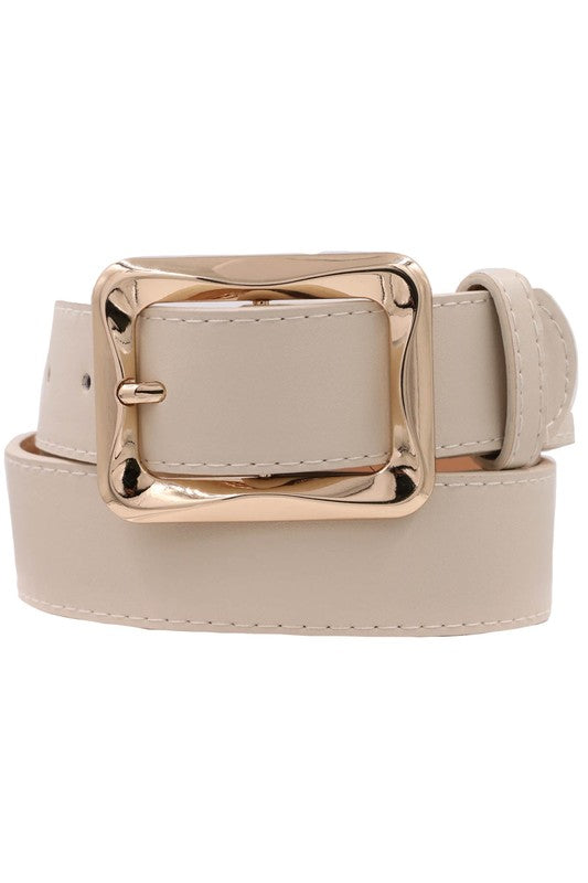Diana Rectangle Metal Buckle Vegan Leather Belt Taupe
