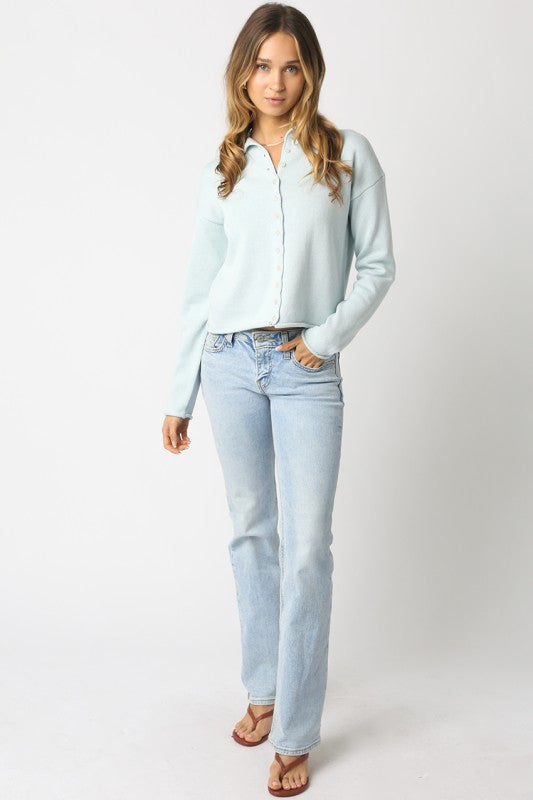 Michelle Long Sleeve Button Down Knit Cardigan Blue