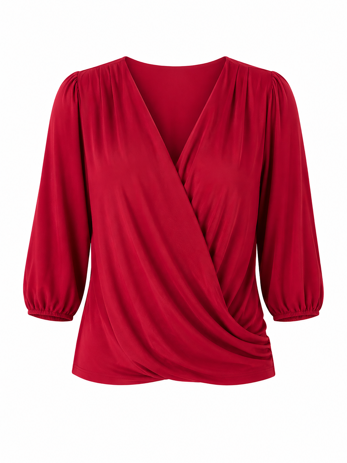 Athena 7/8 Sleeve Drape Top - Cherry