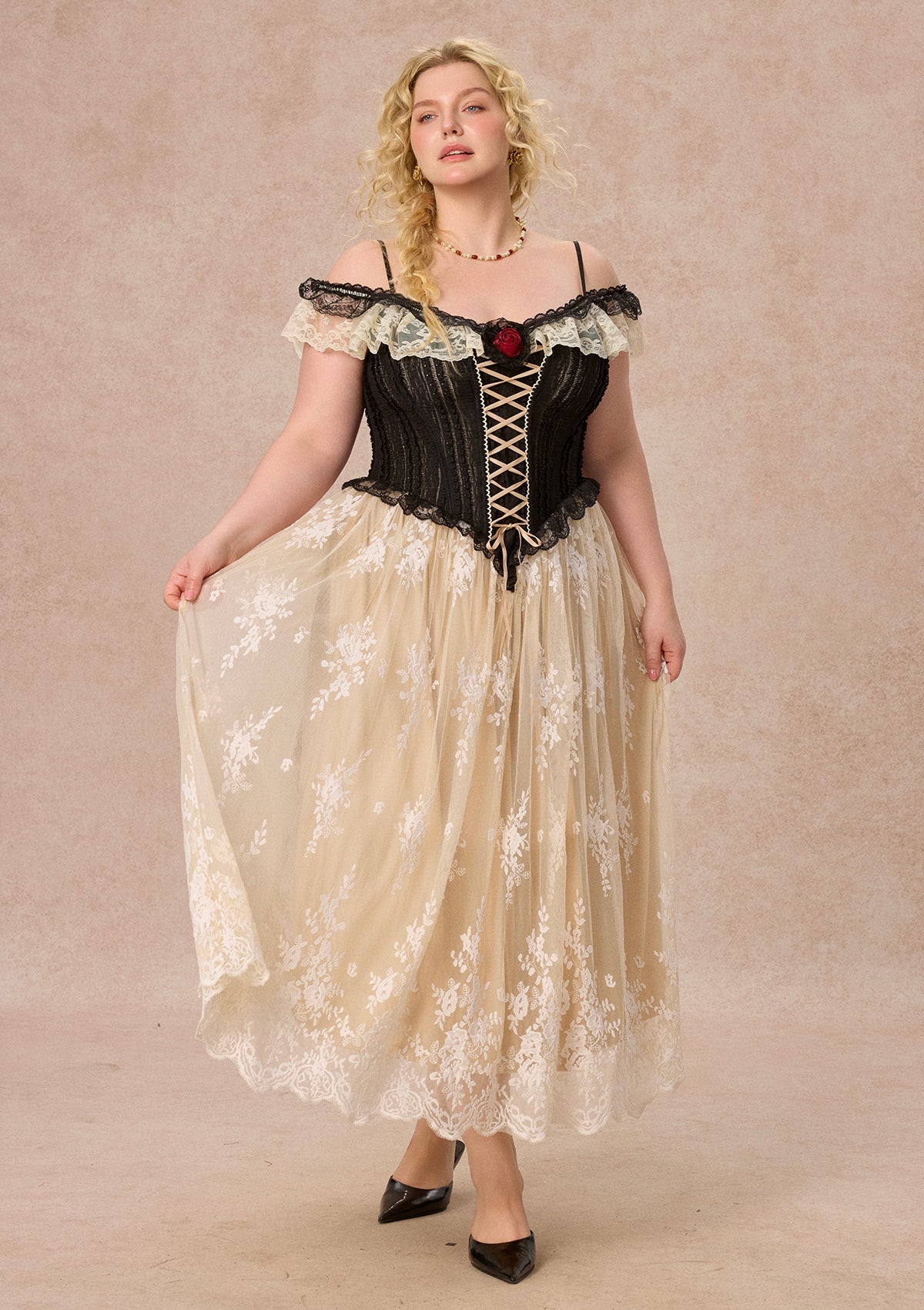 Curve&Plus Midnight Crimson Rose Corset Dress