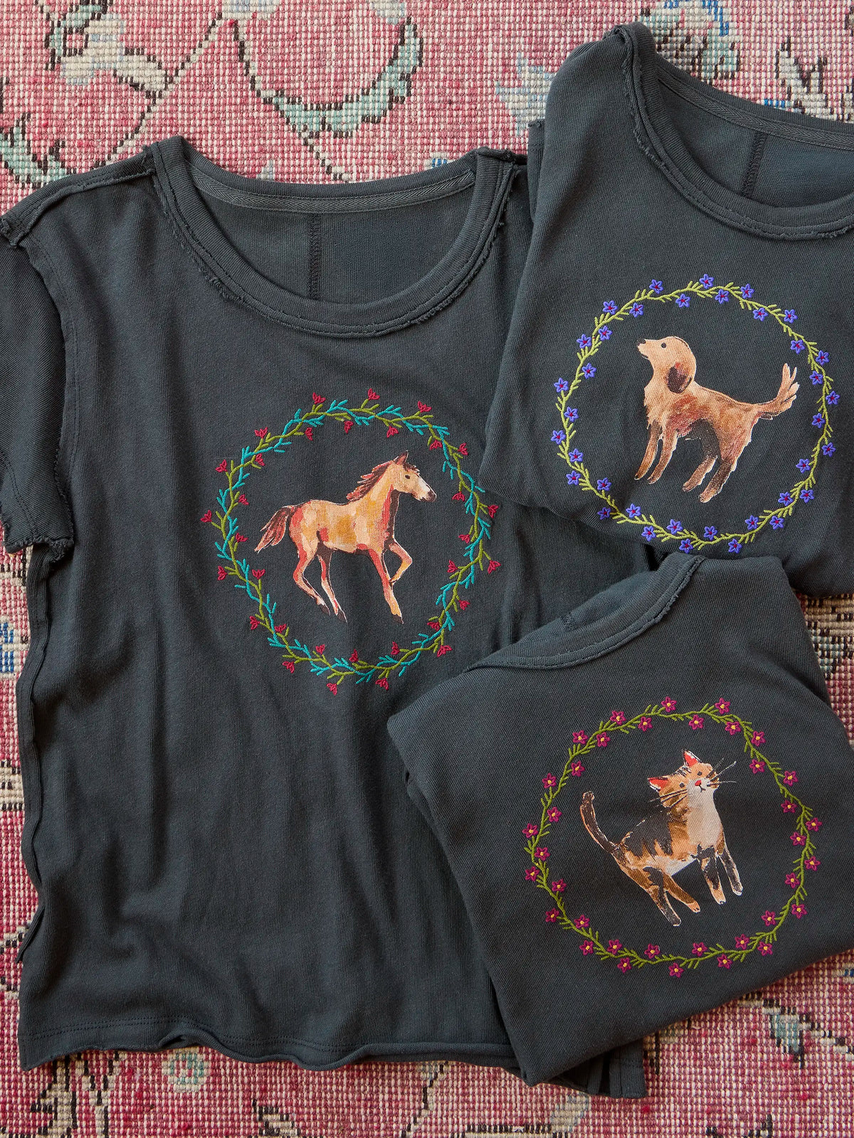 Printed Embroidered Cotton Baby Tee - Cat