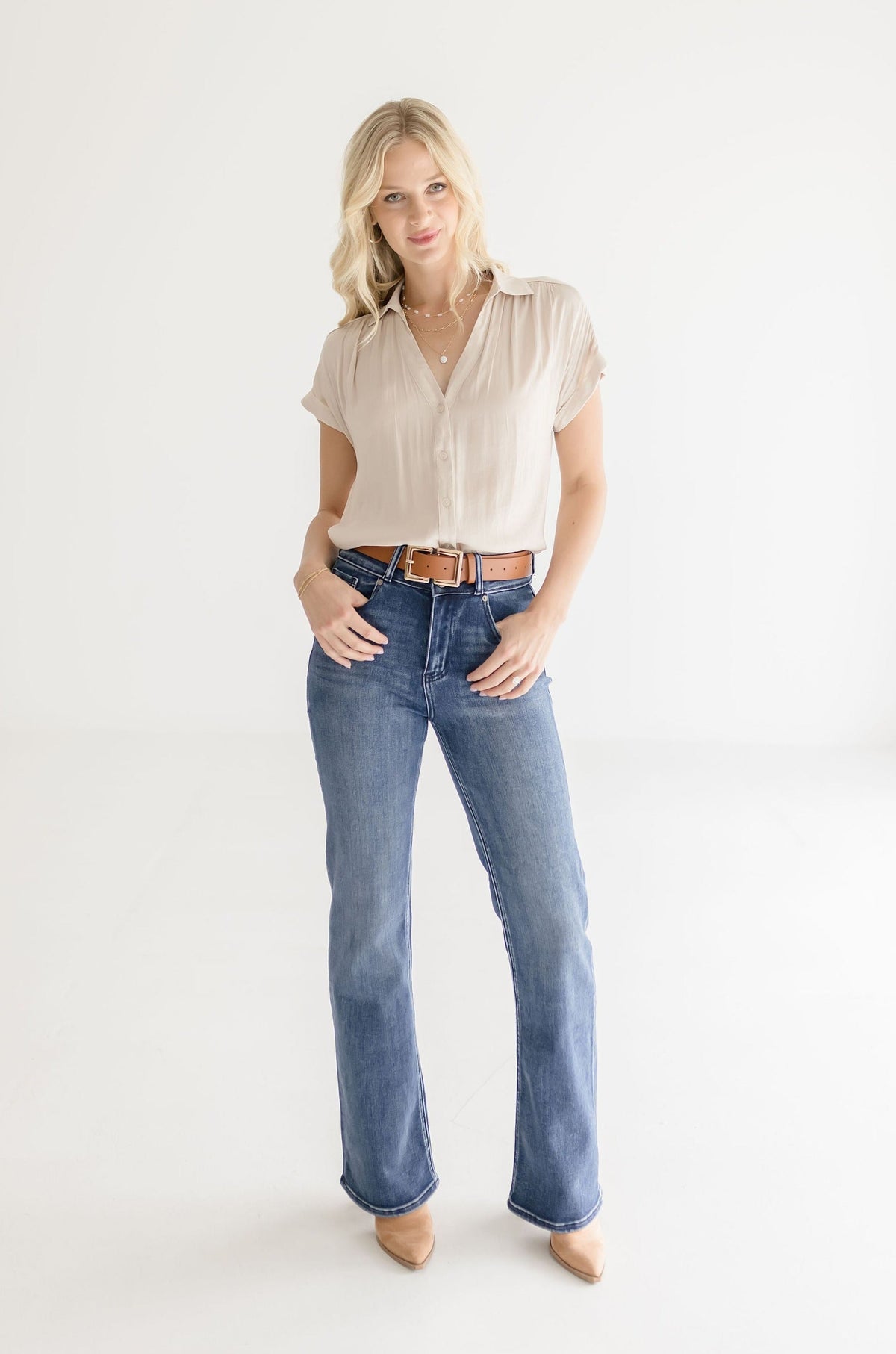 Sarah Double Metal Buckle Vegan Leather Belt Brown