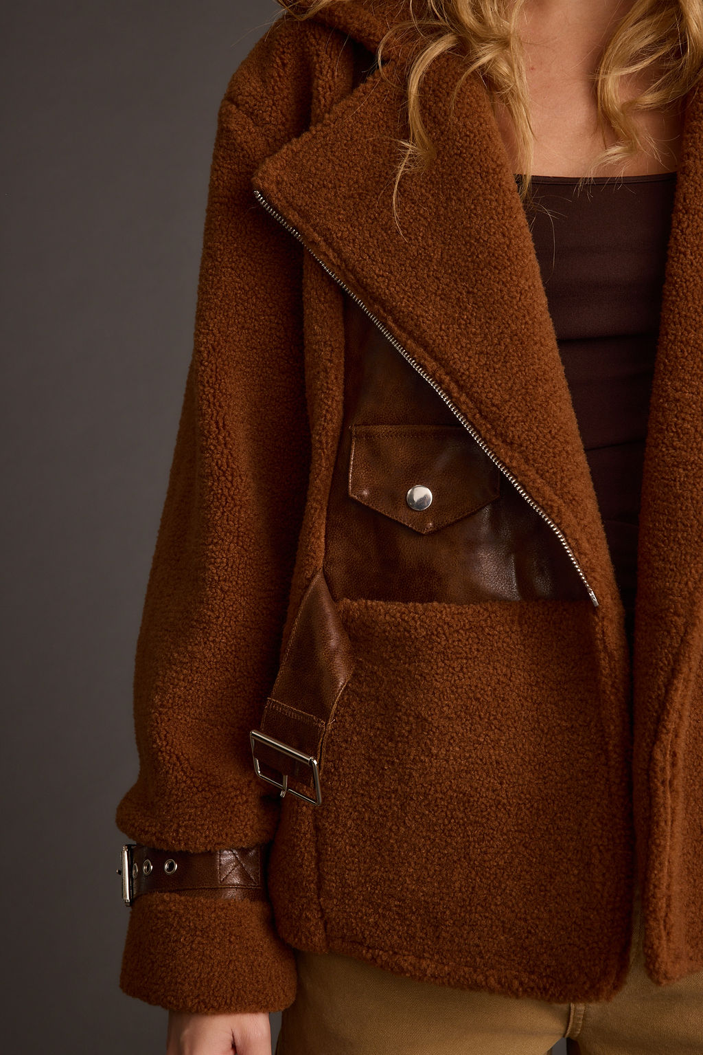 Slater Mocha Moto Sherpa Coat