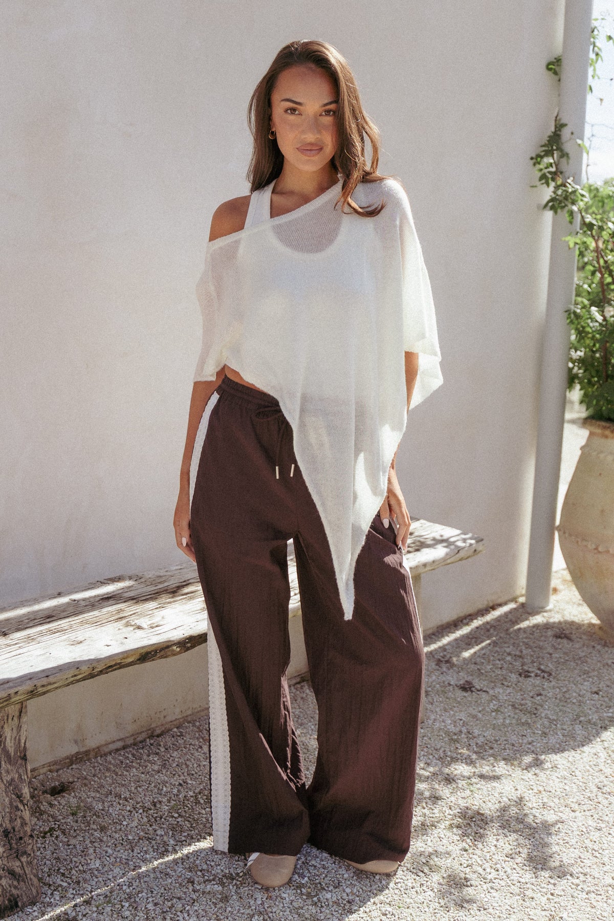 Arlena Lace Trim Pants - Espresso