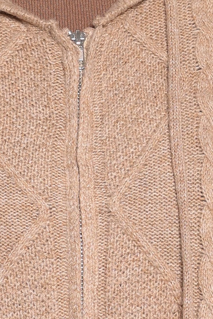 Charlene Cable Knit Zip Hoodie - Taupe