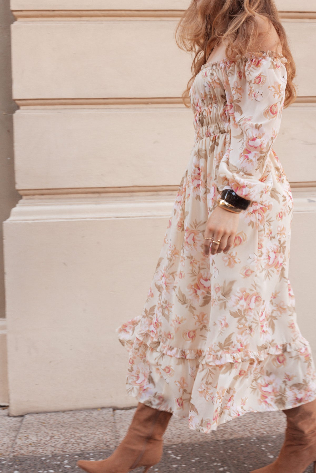 Aine Midi Dress - Cream Floral