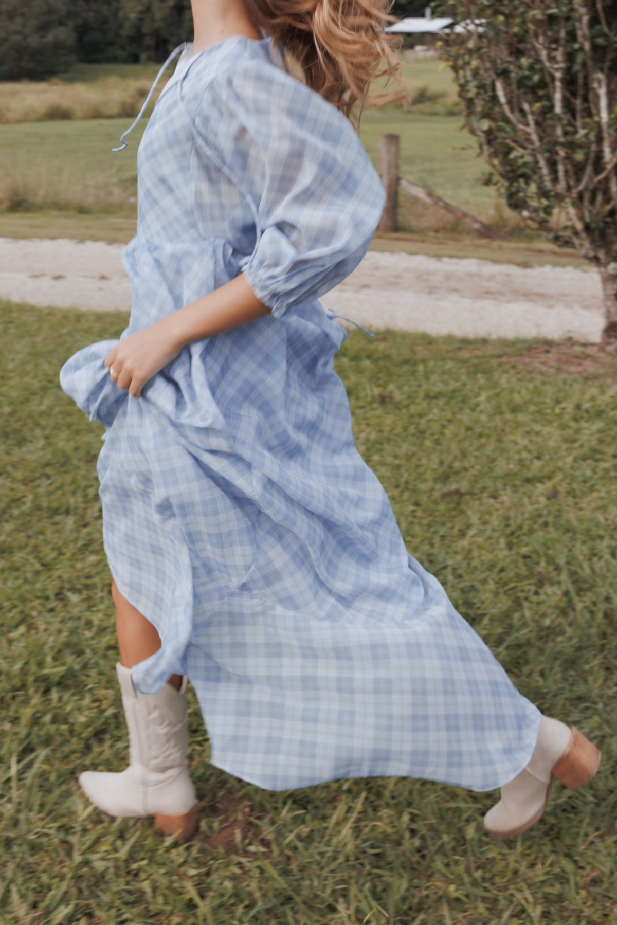 Cassina Maxi Dress - Blue Plaid