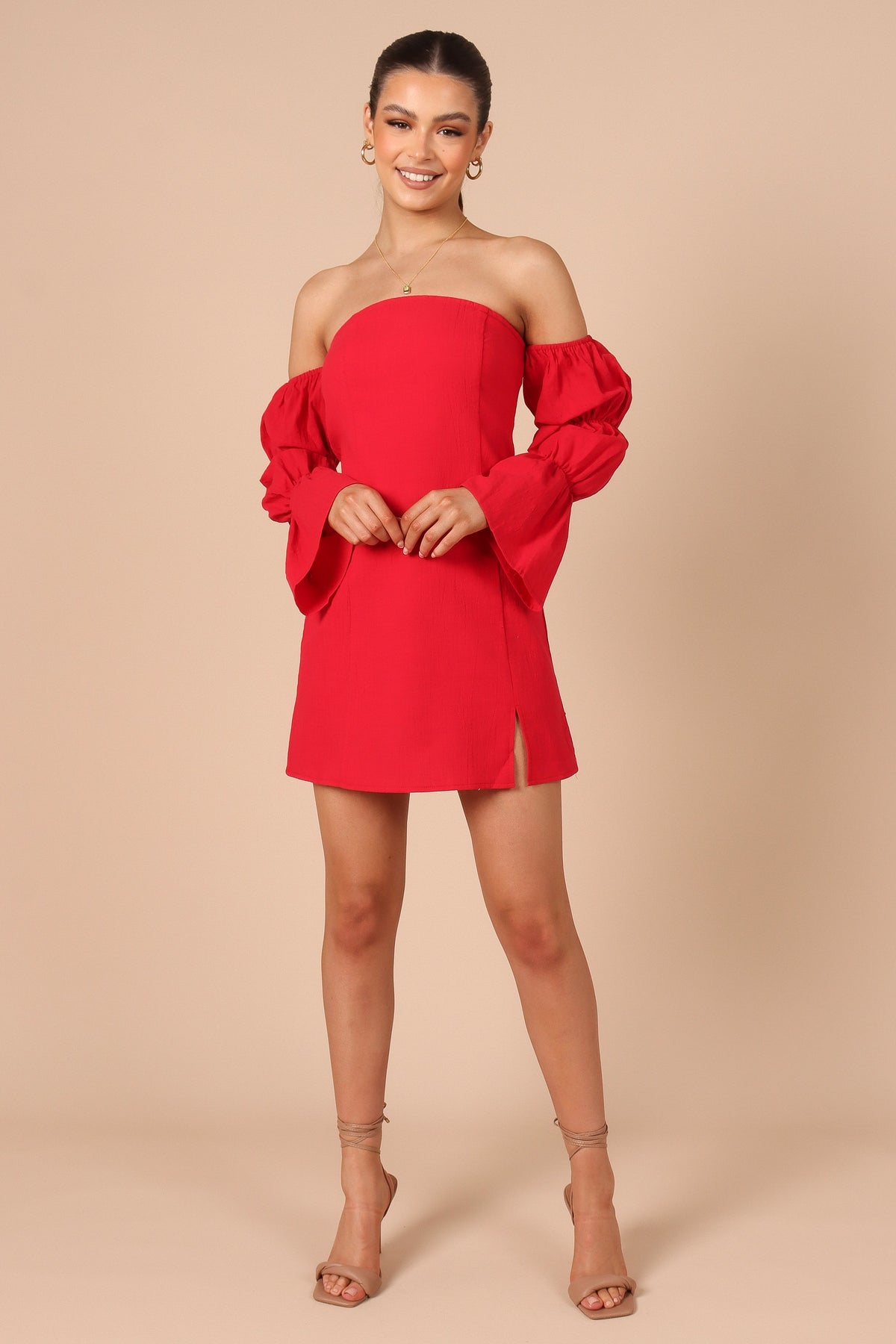 Cherese Puff Sleeve Mini Dress - Red