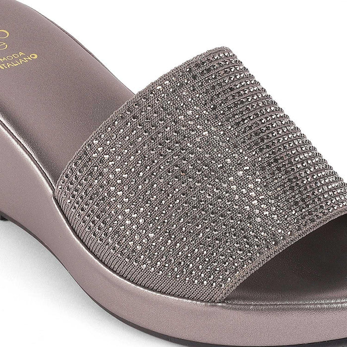 Tosanw Pewter Women's Dress Wedge Sandals Tresmode
