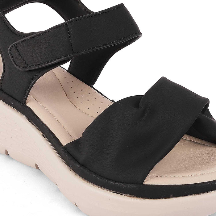 Burze Black Women's TPR Sole Wedge Sandals Tresmode