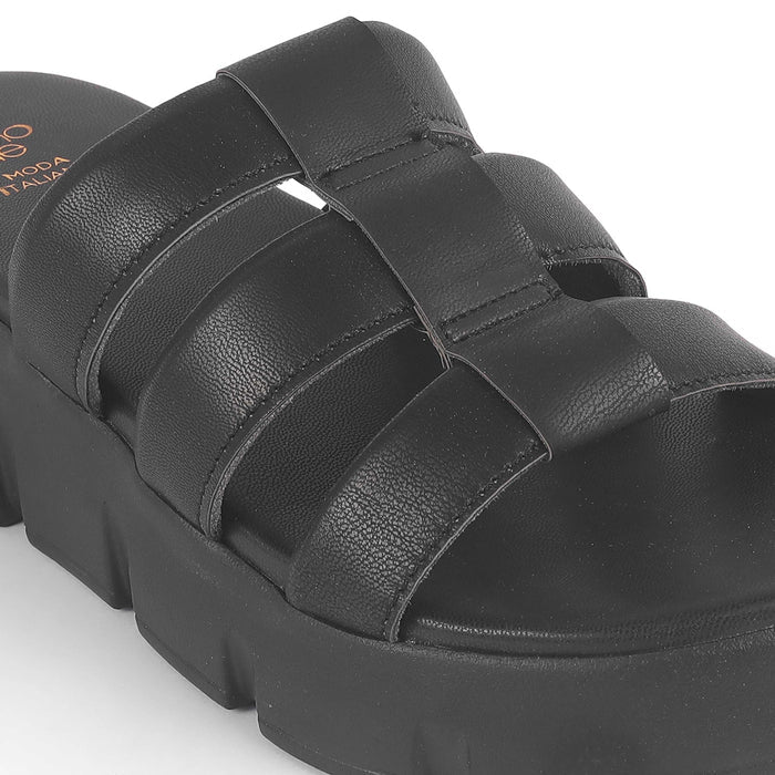 Cludius Black Women's Casual Chunky Sole Wedges Tresmode