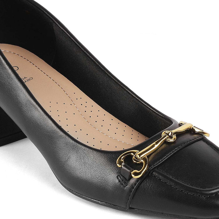 Donatella Black Women's Formal Block Heel Pumps Tresmode