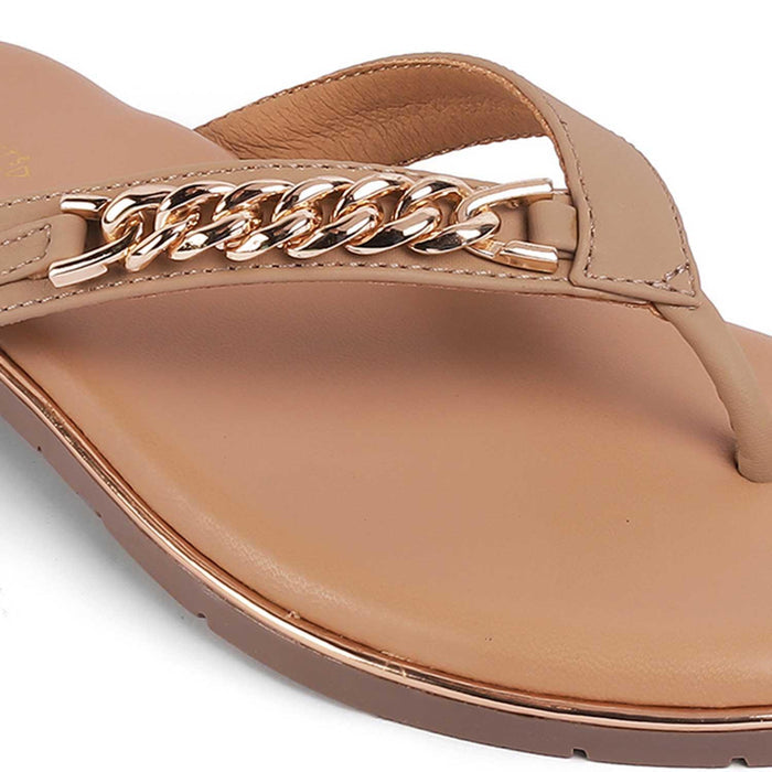 Flachain Beige Women's Dress Flats Tresmode