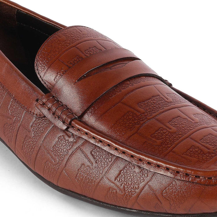 Miland Tan Men's Semi-Formal Leather Penny Driving Loafers Tresmode