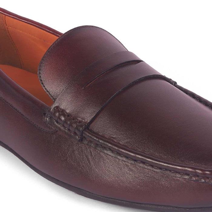 Monto Wine Men's Casual Penny Leather Driving Loafers Tresmode