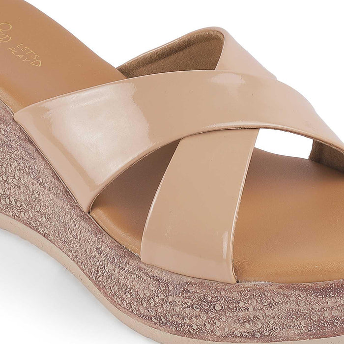 Sansy Beige Women's Dress Wedge Sandals Tresmode