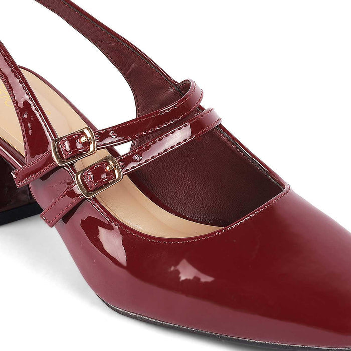 Sofab Maroon Women's Dress Block Heel Pumps Tresmode