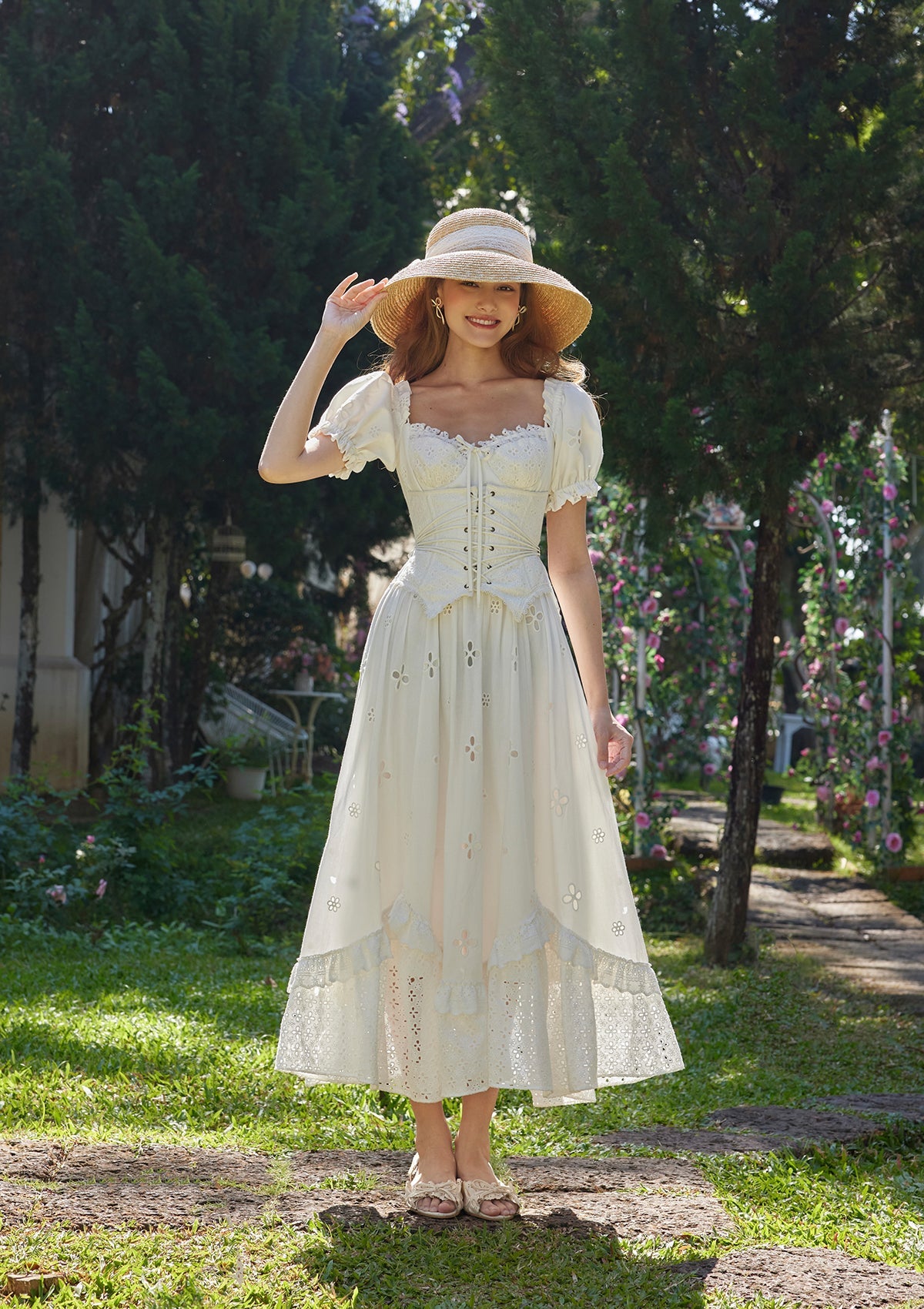 "I Flipped" White Cottagecore Dress