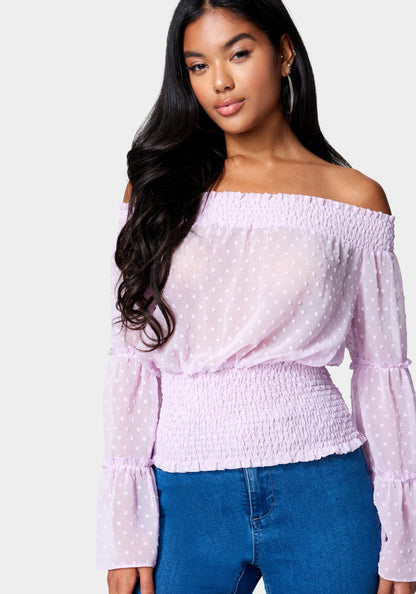 Swiss Dot Bell Sleeve Blouse