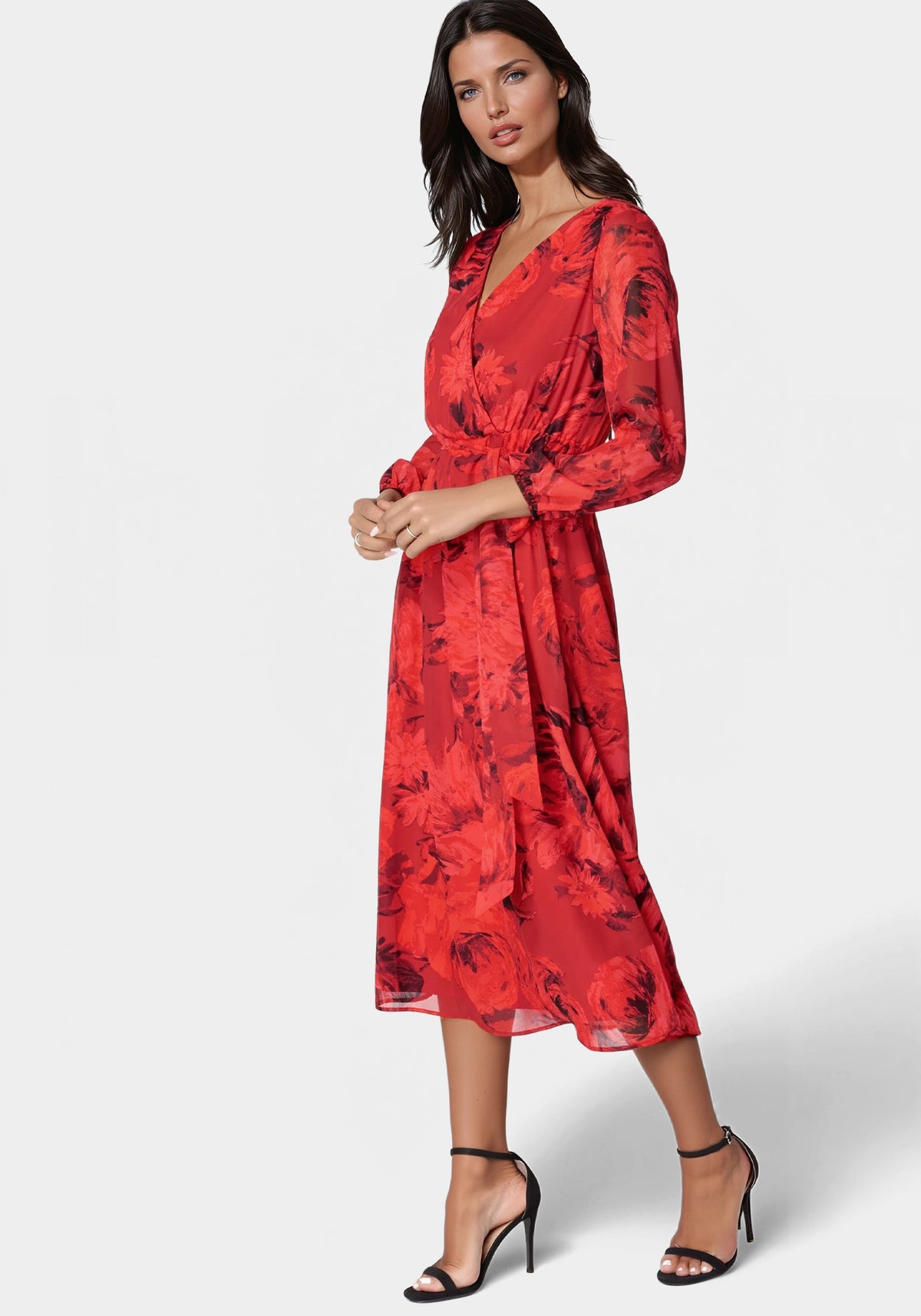 Printed Wrap Midi Dress