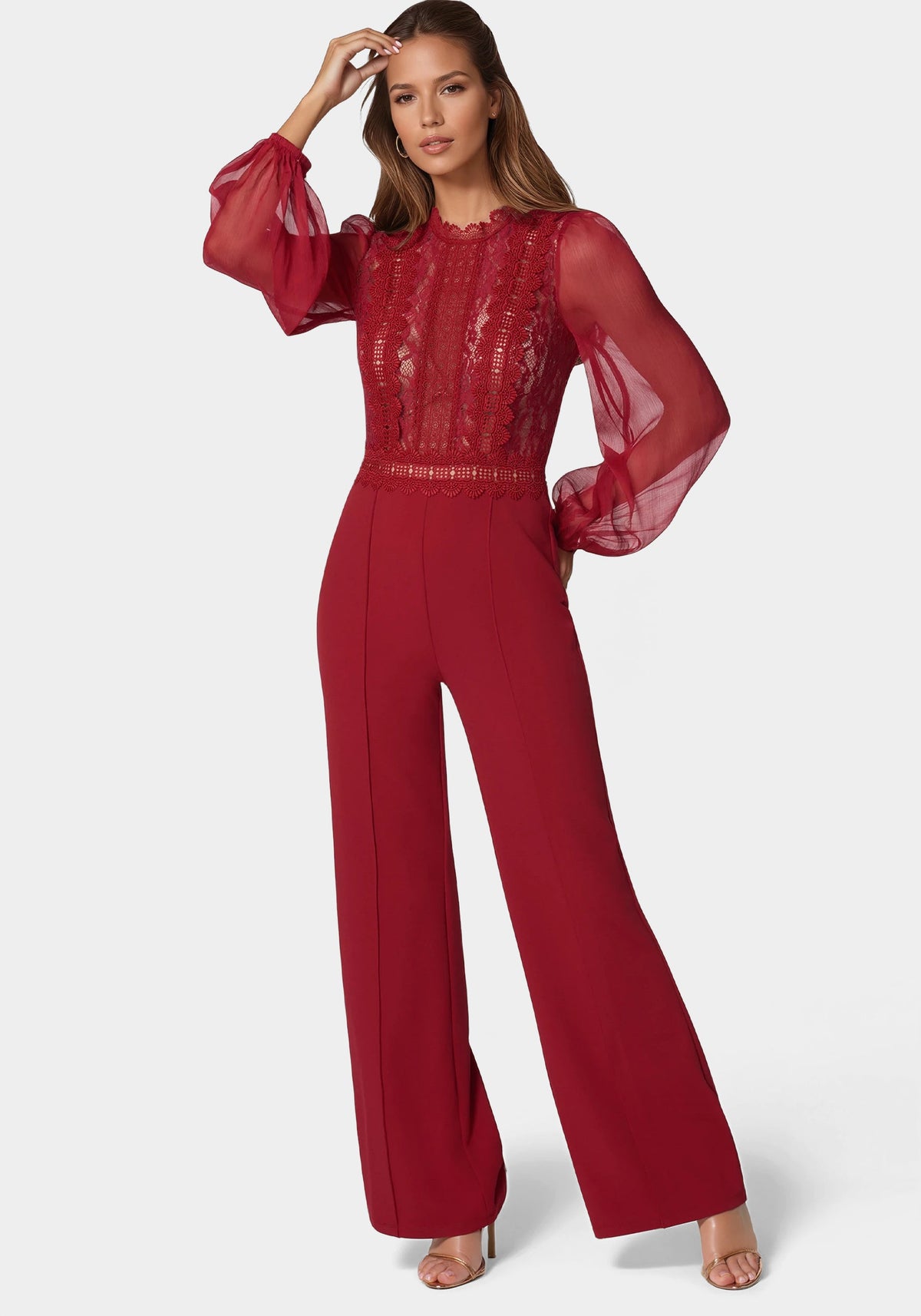 Lace Top Straight Leg Jumpsuit