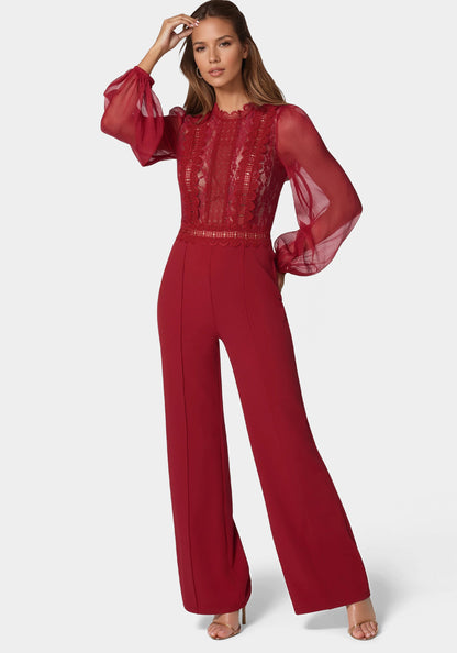 Lace Top Straight Leg Jumpsuit