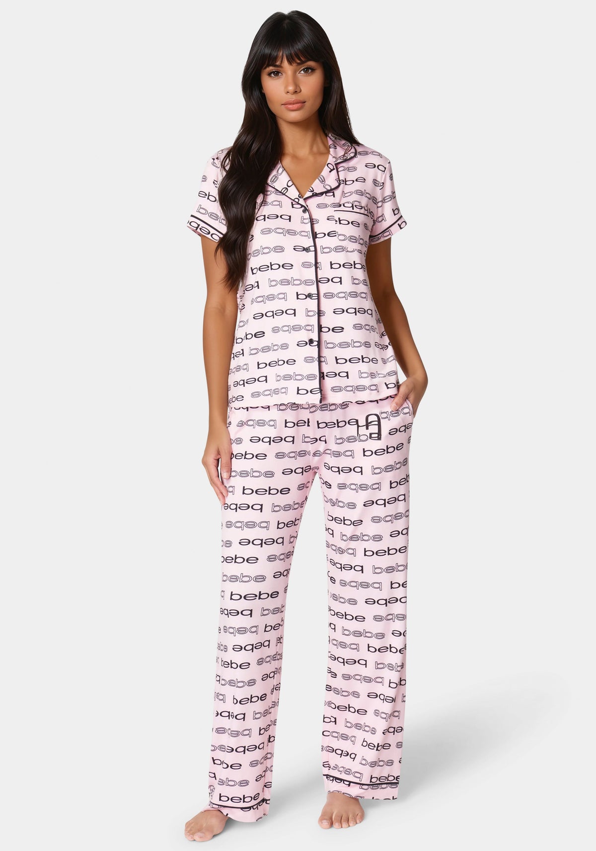 Printed Notch Collar Pant Set