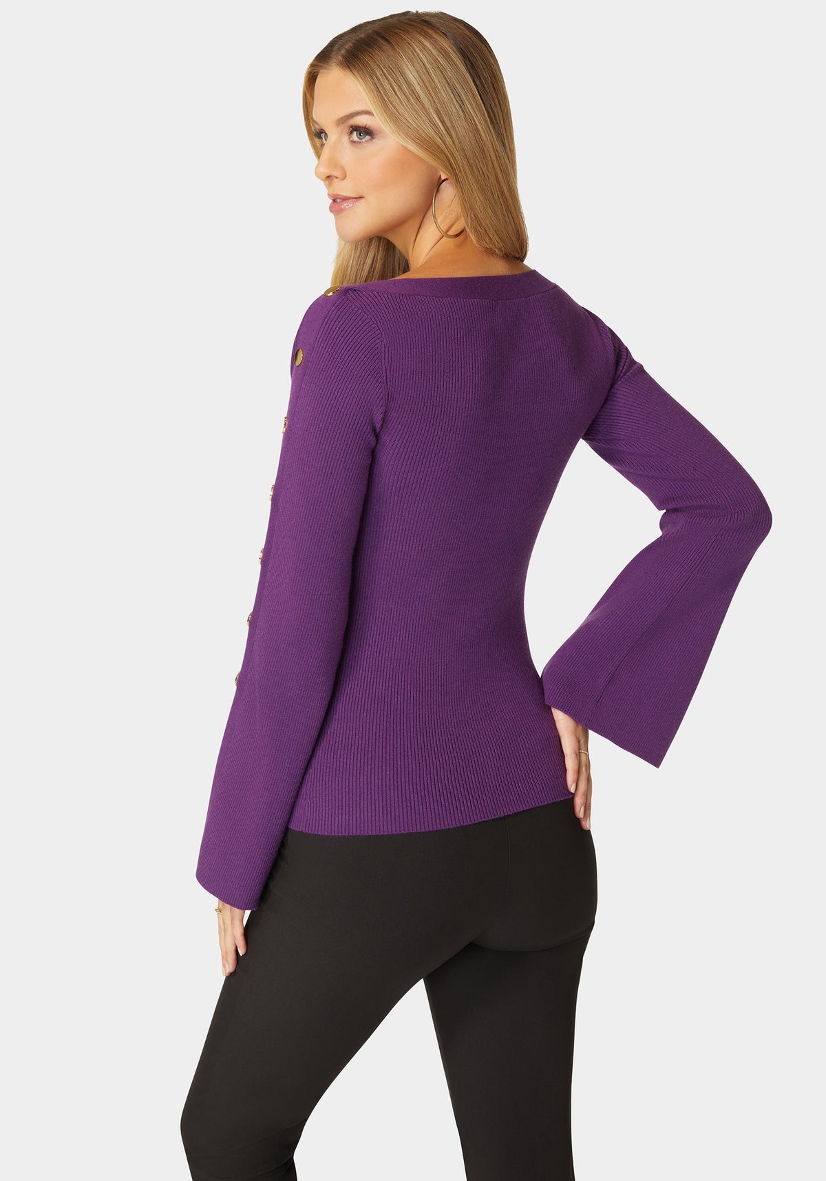 Off Shoulder Bateau Snapped Slit Sweater
