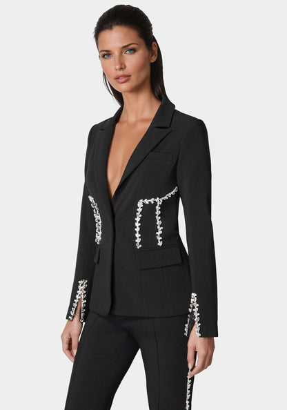 Rhinestone Detail Woven Twill Blazer
