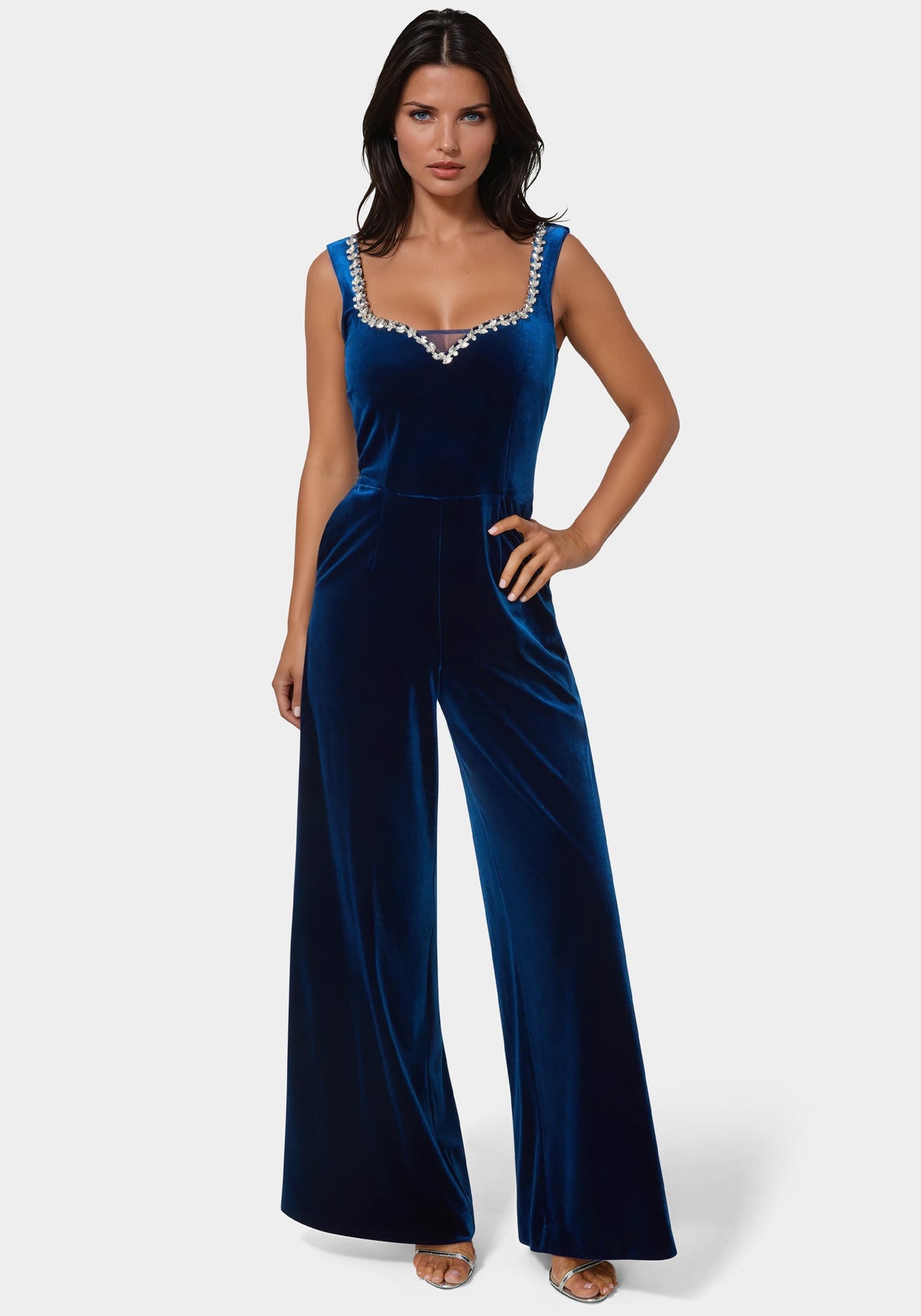 Embellished Neckline Ultra Wide Leg Jumpsuit
