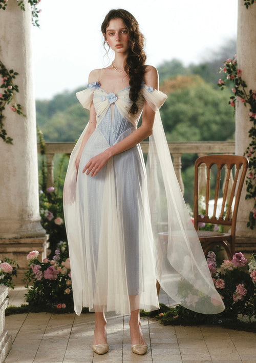 Blue Iris Bird Corset Dress