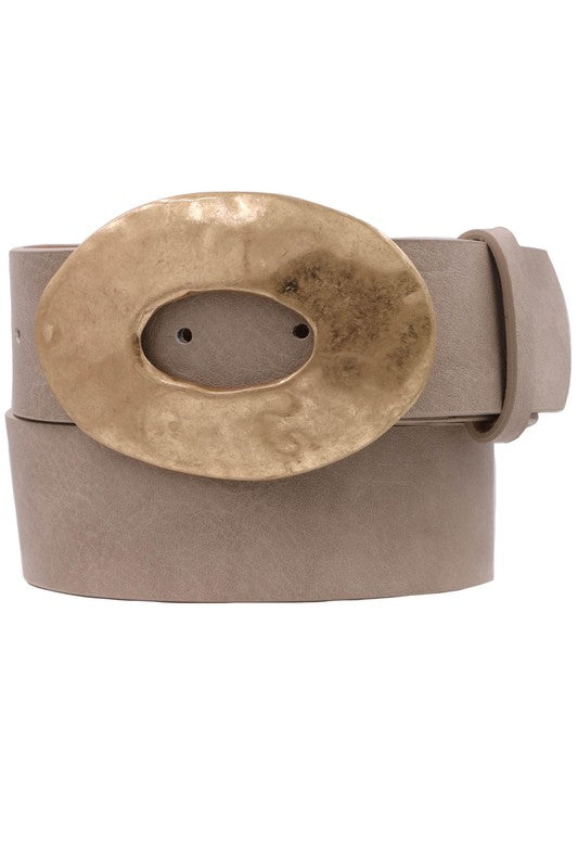 Katie Hammered Oval Buckle Belt Taupe