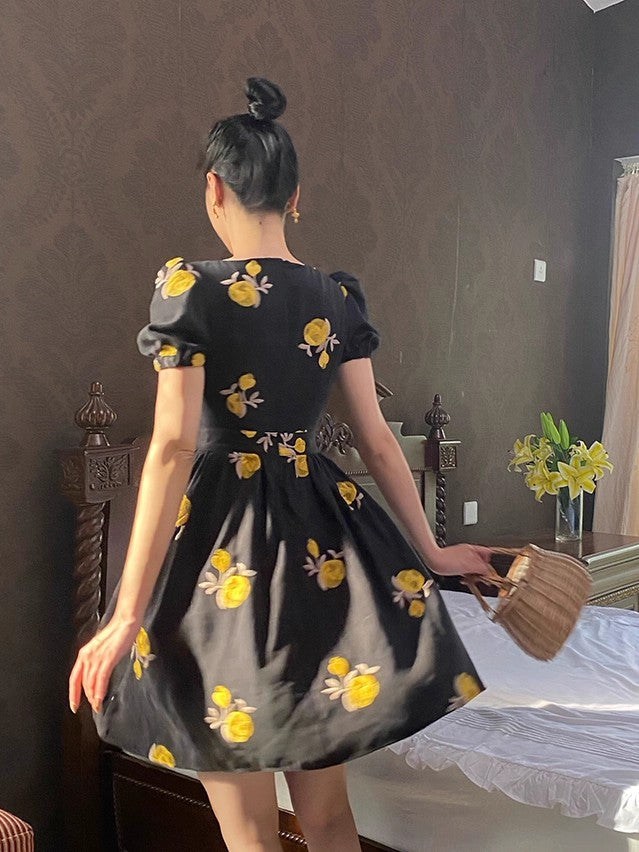 Moonlit Gold Camellia Dress