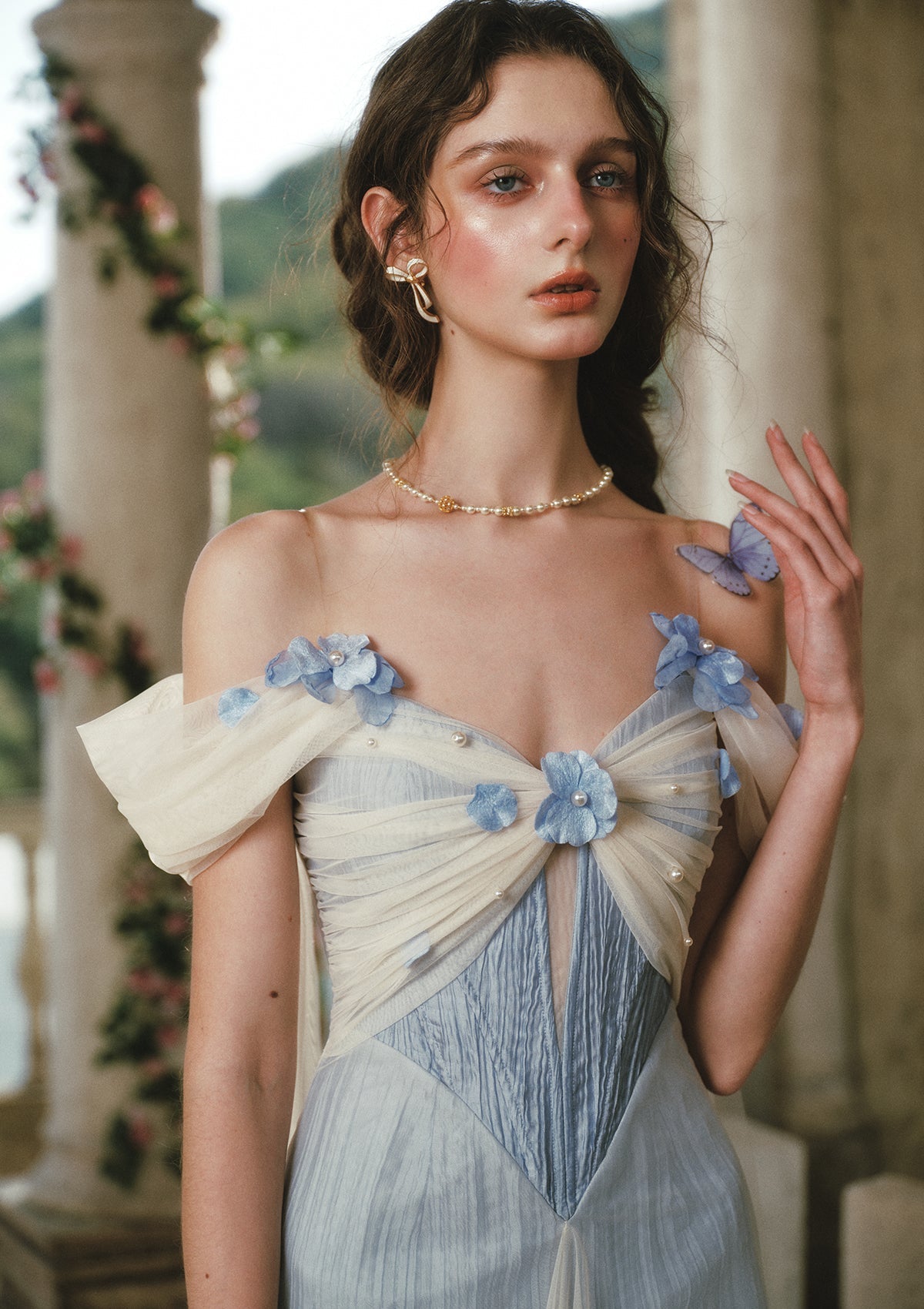 Blue Iris Bird Corset Dress