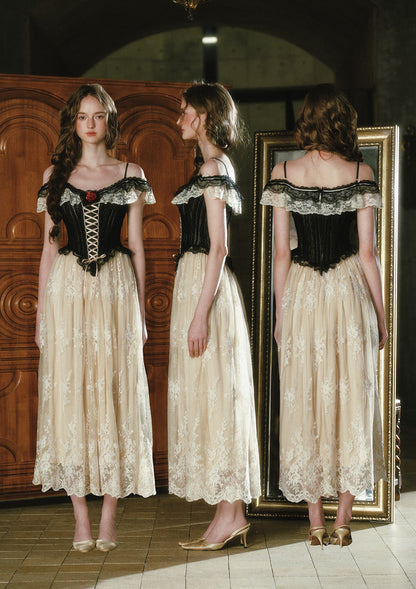 Midnight Crimson  Rose Corset Dress