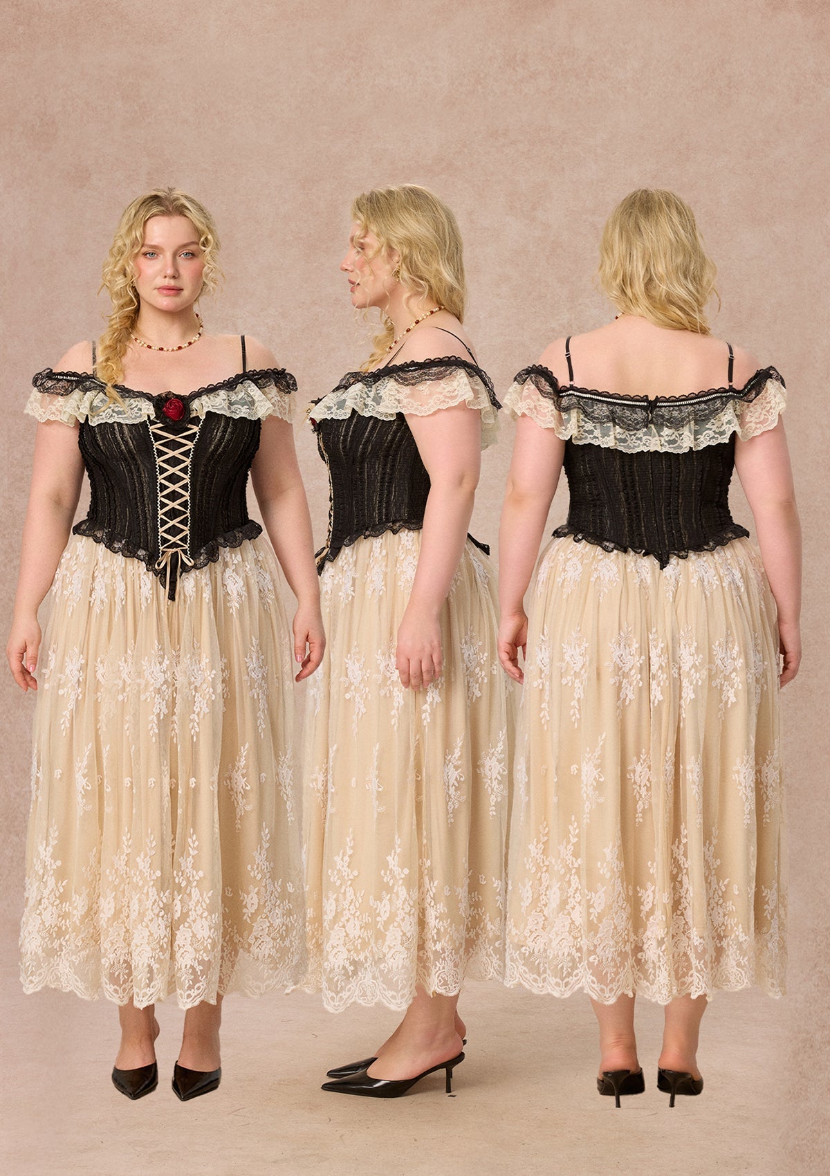 Curve&Plus Midnight Crimson Rose Corset Dress