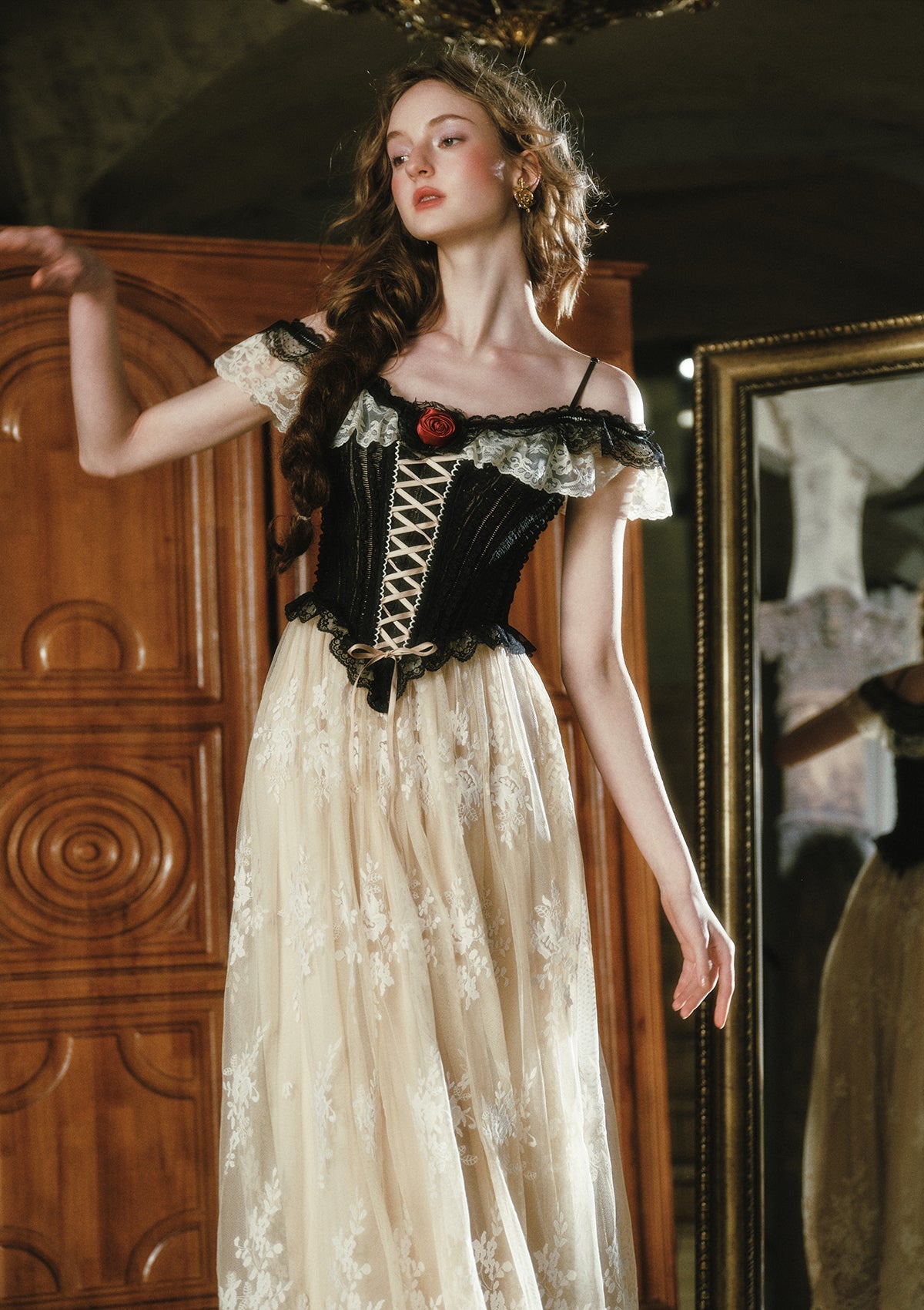 Midnight Crimson  Rose Corset Dress