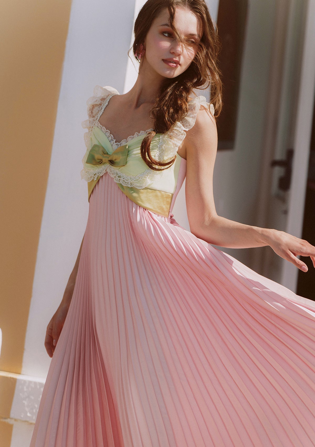 Whimsical Sunlit Blush Pleated Dress