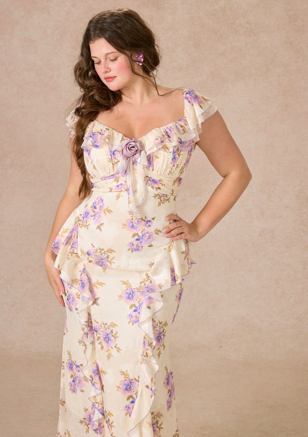 Curve&Plus Purple Iris Swayed by Wind Dress