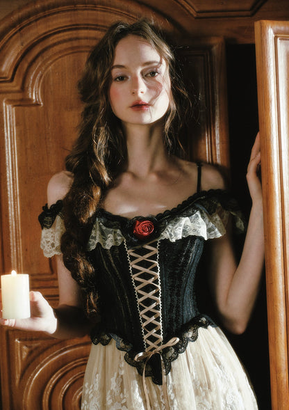 Midnight Crimson  Rose Corset Dress