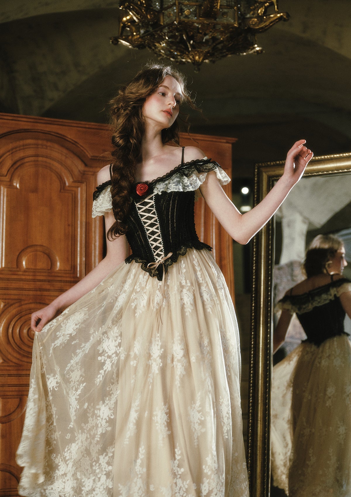 Midnight Crimson  Rose Corset Dress