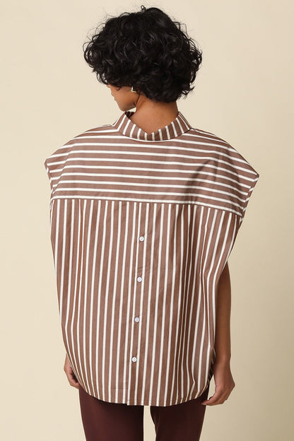 Waitlist 7/20 • Shelby Short Sleeve Button Down Stripe Print Top Brown