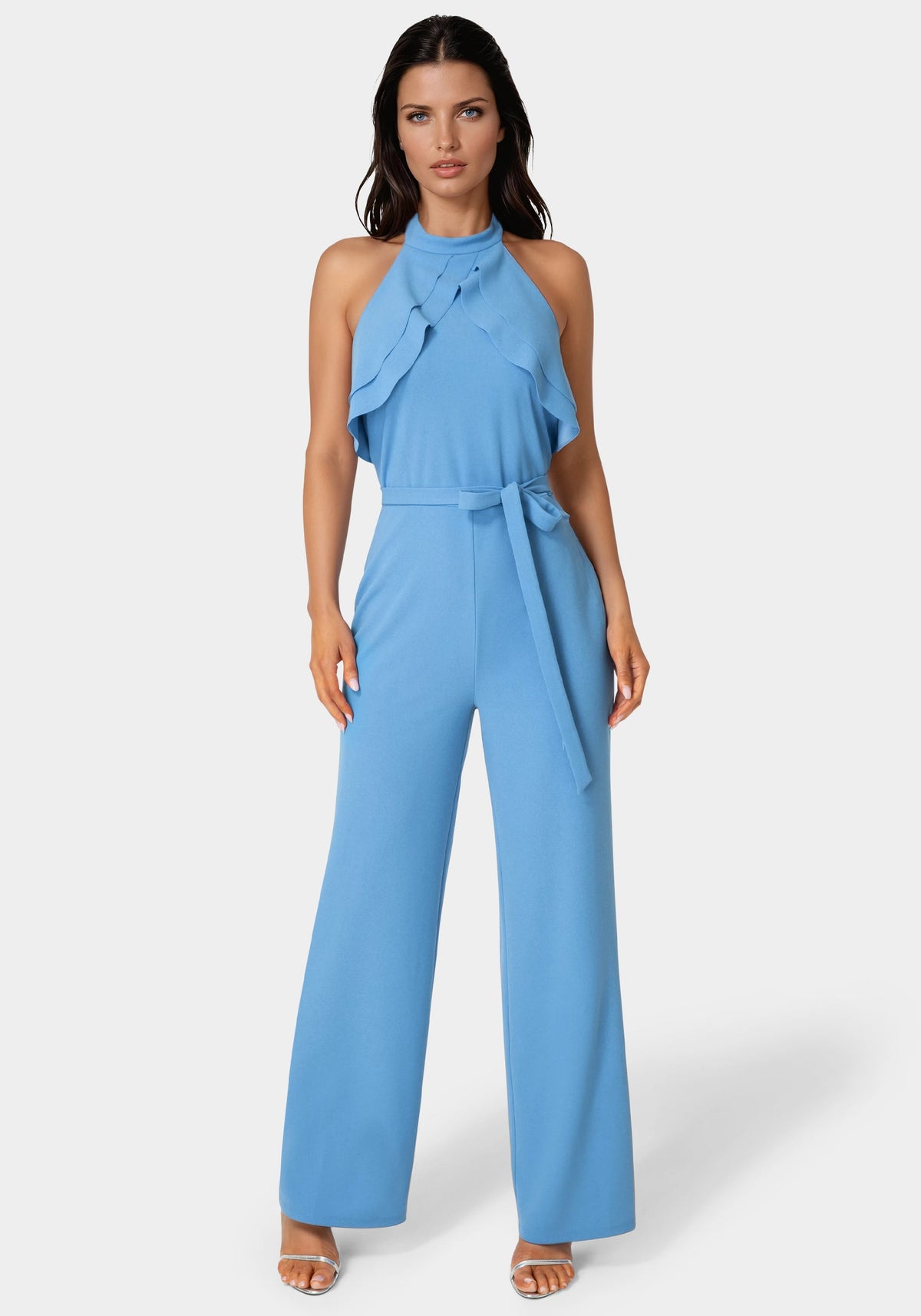 Scuba Crepe Ruffled Halter Jumpsuit