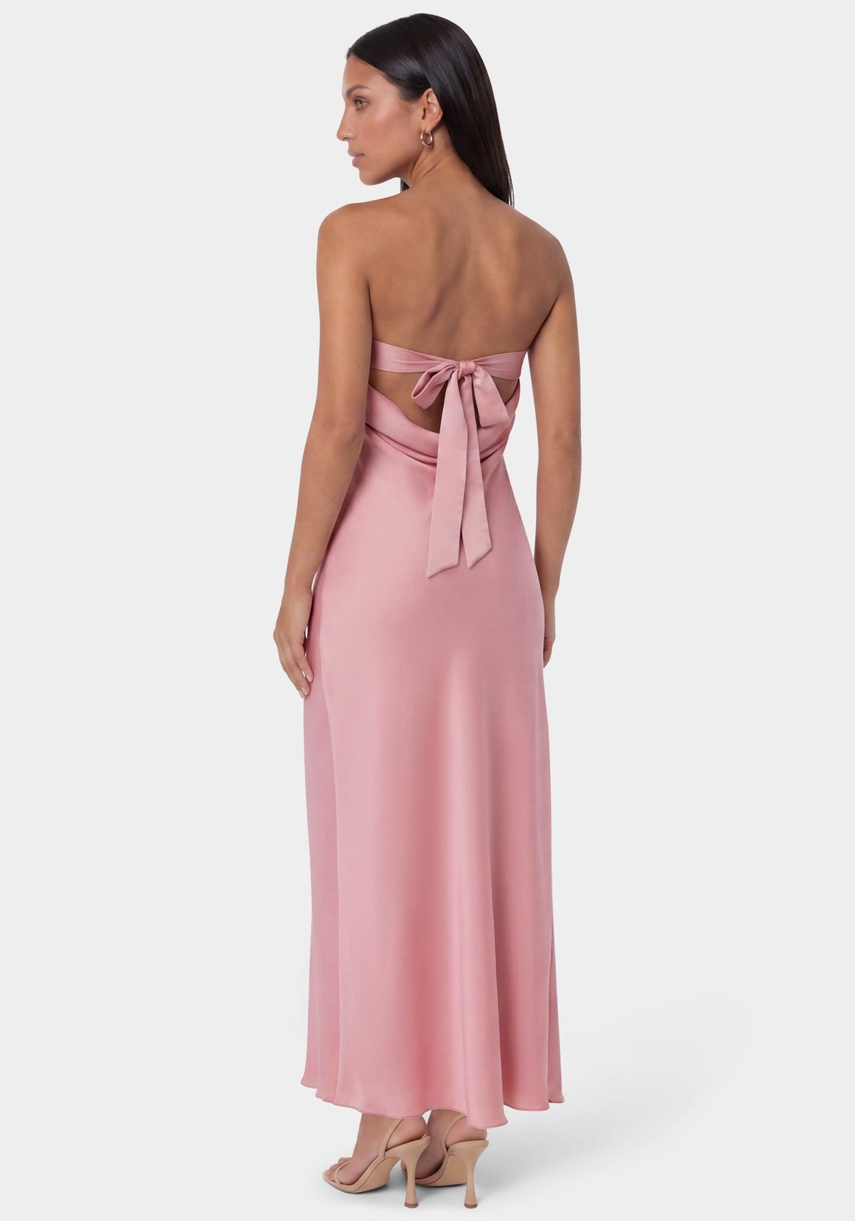 Crushed Satin Strapless Maxi Dress