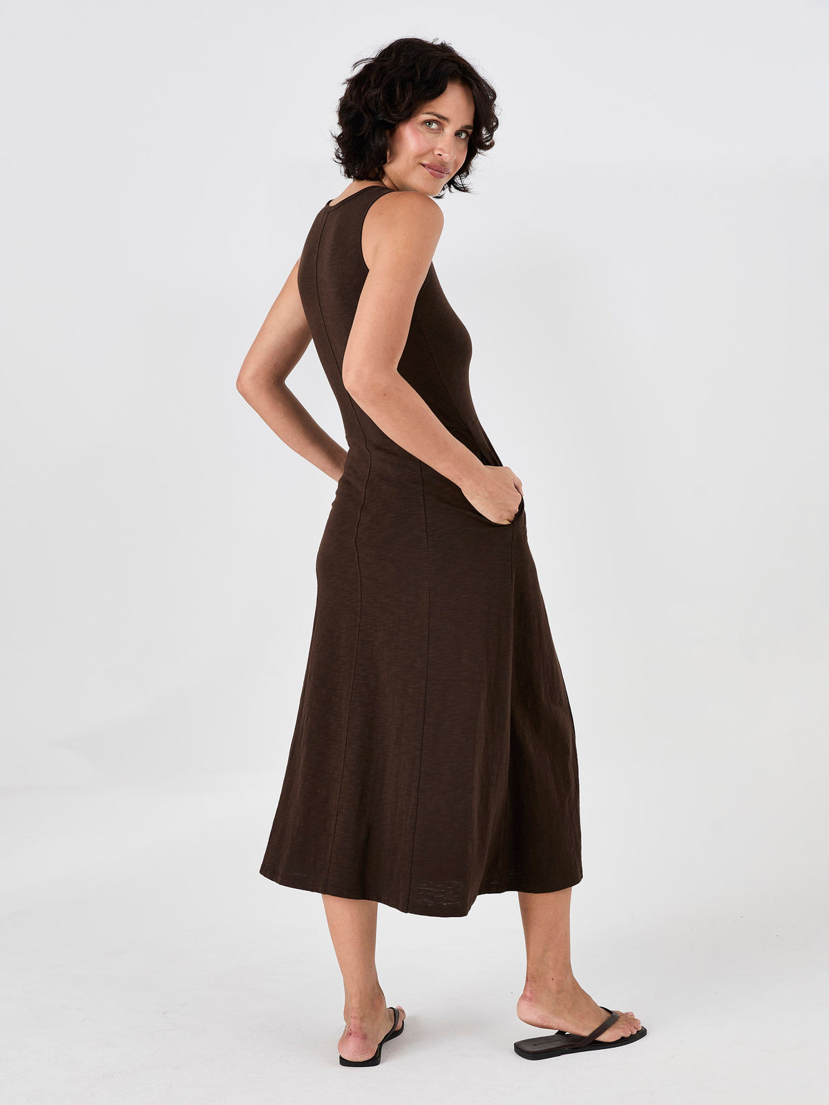 Textured Slub Dress - Coffee Bean