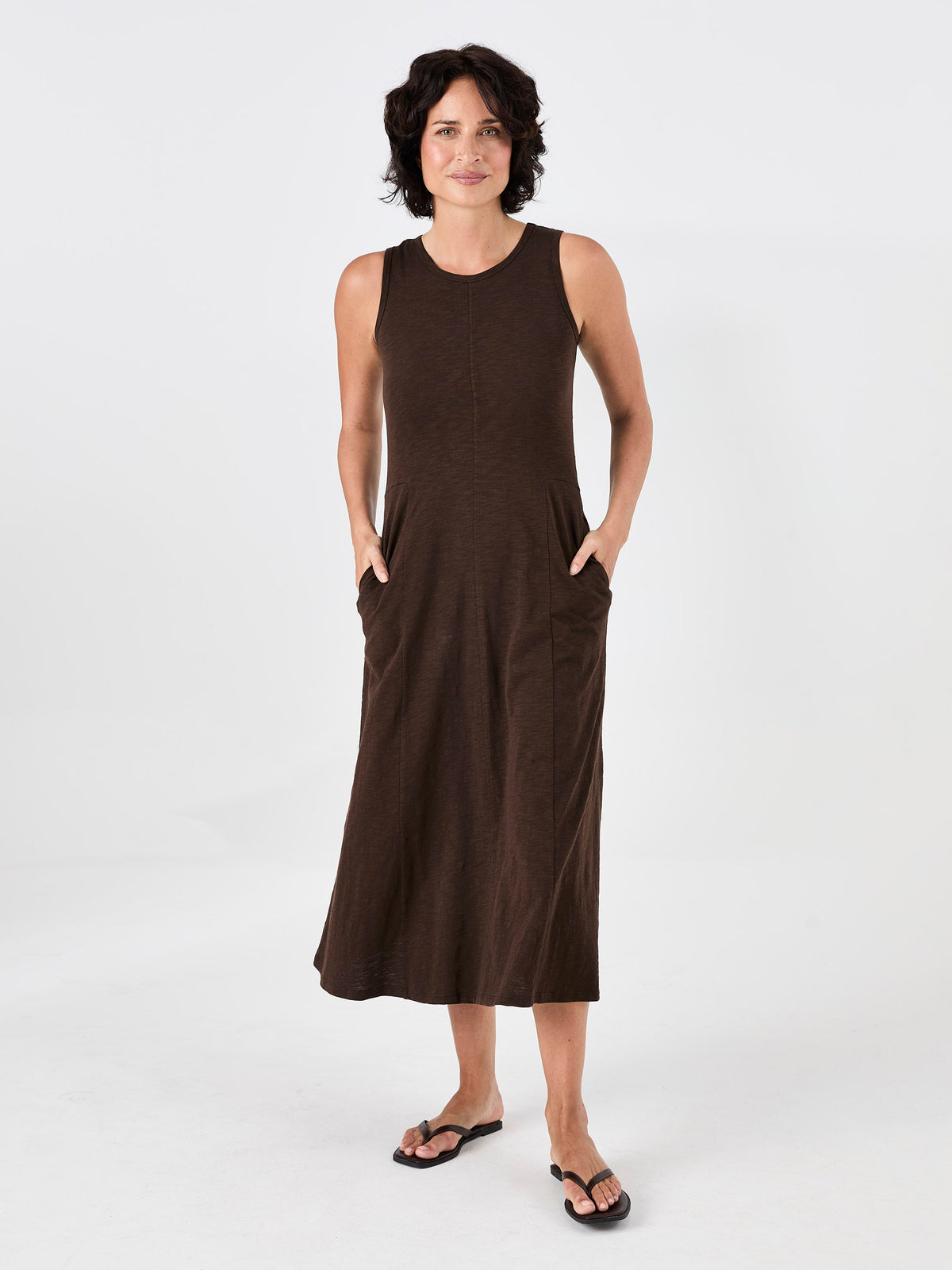 Textured Slub Dress - Coffee Bean