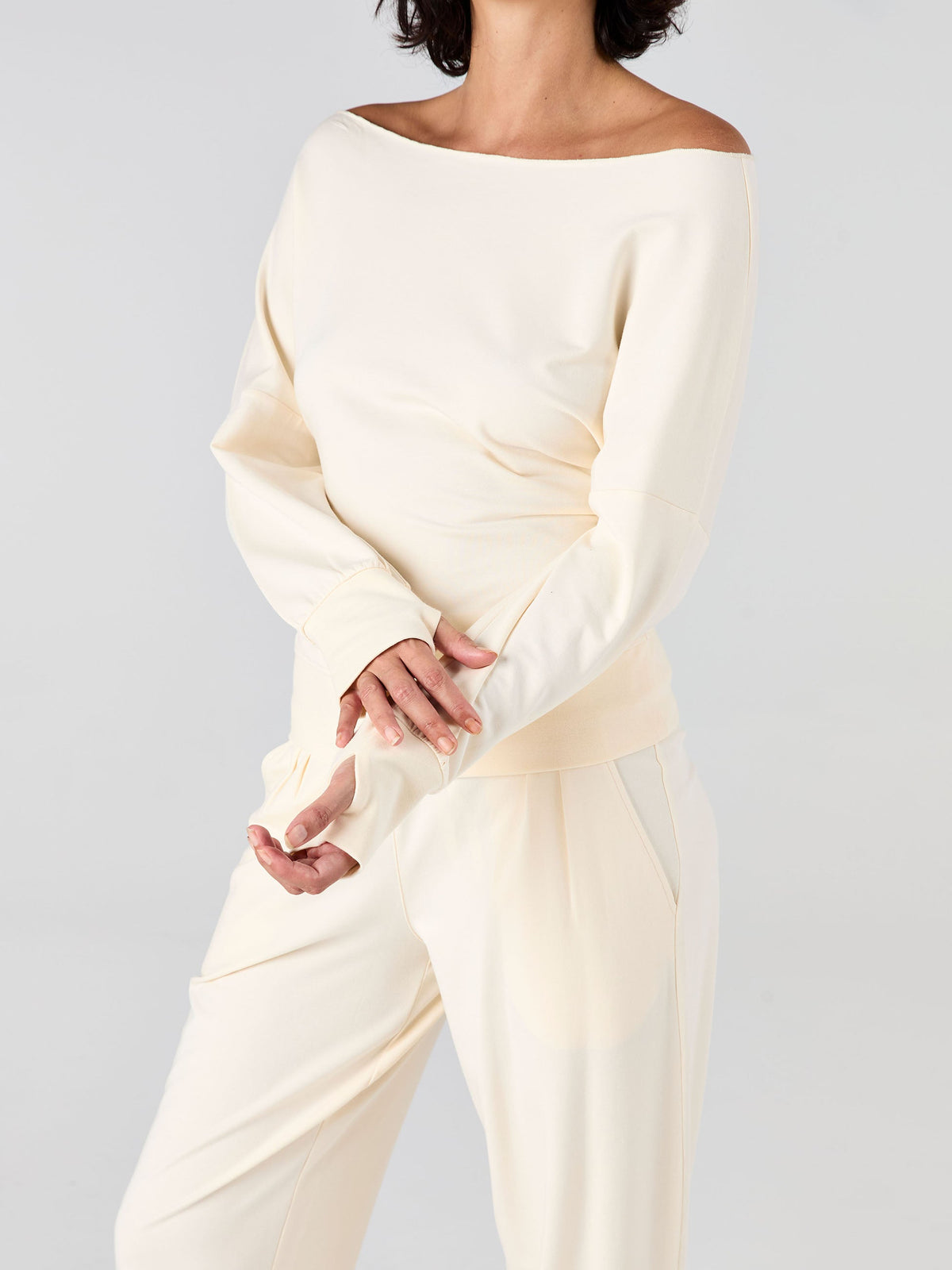 French Terry Off Shoulder Sweatshirt  - Winter White