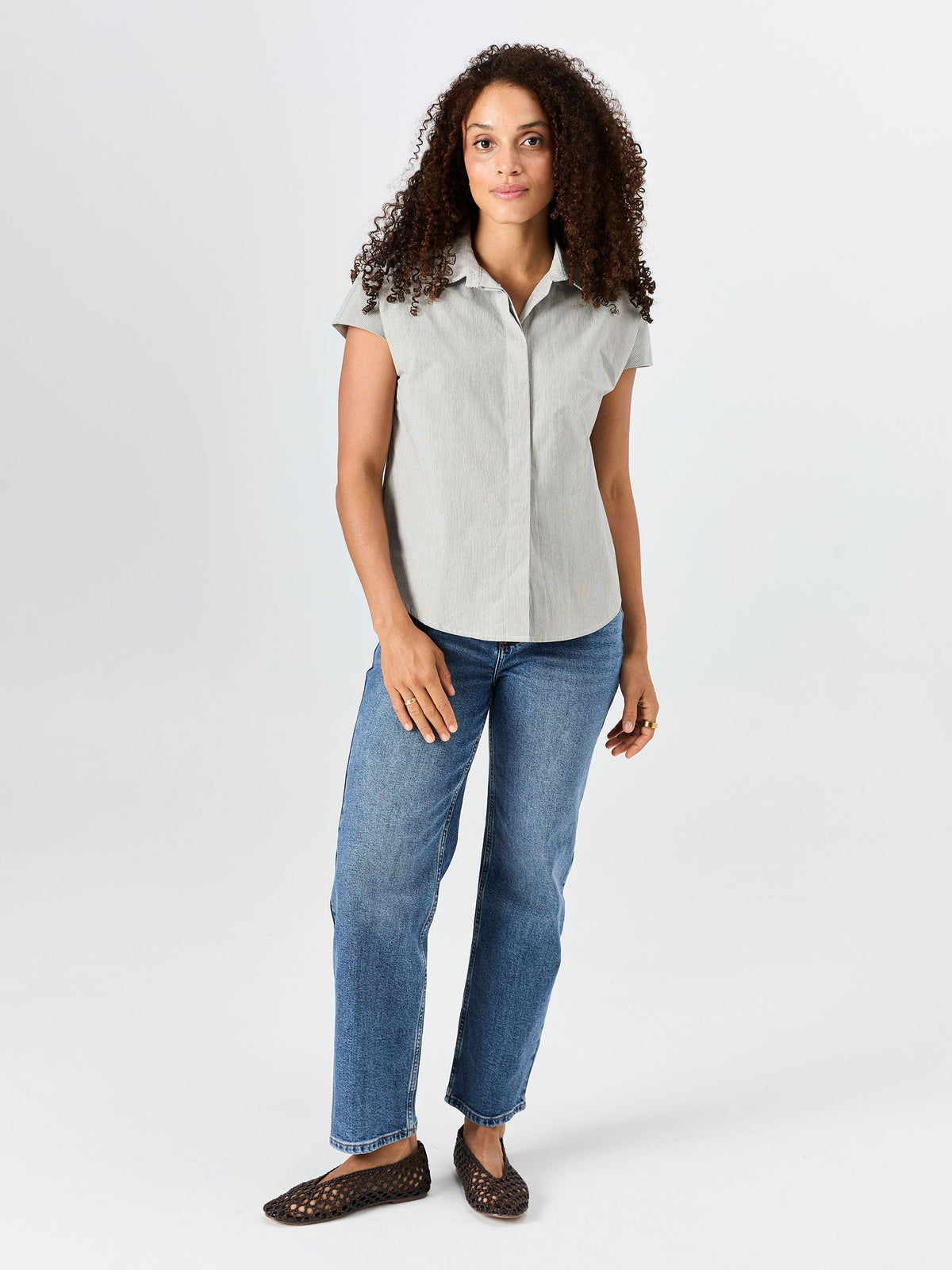 Laurel Poplin Shirt - Black & White Stripe