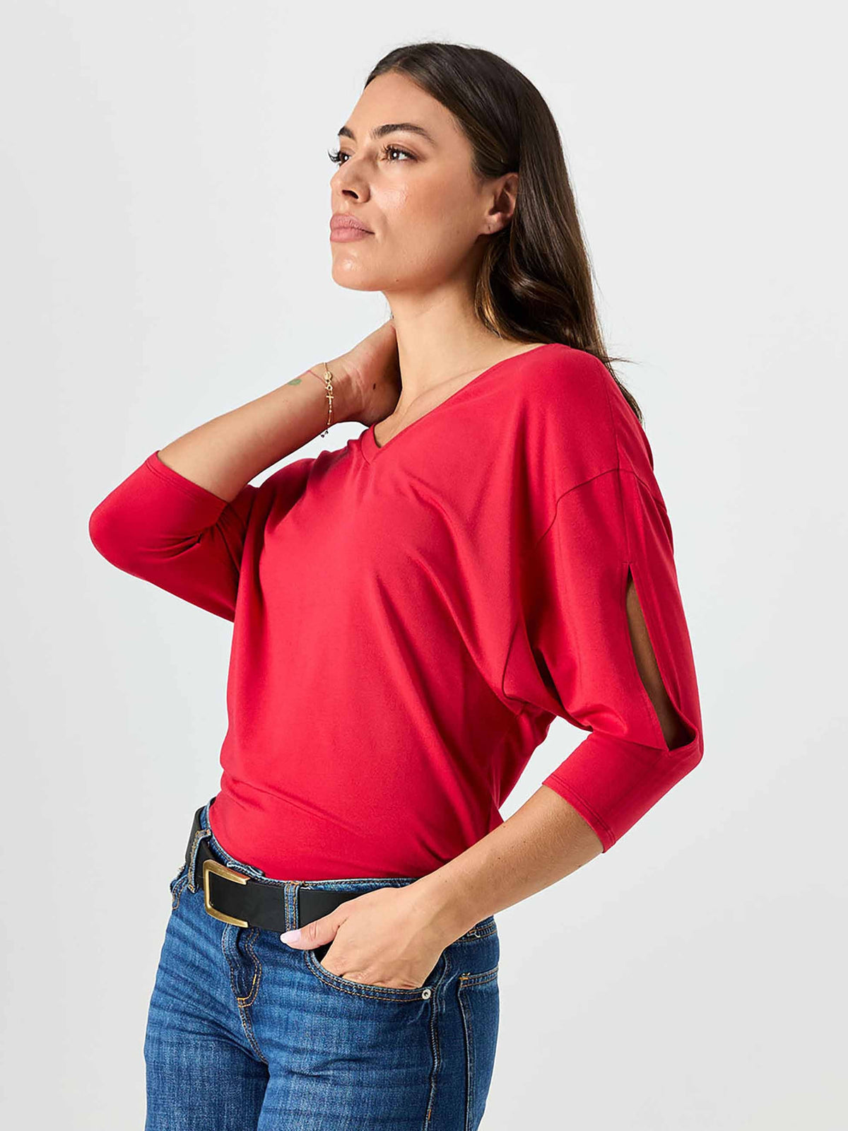 Lena 3/4 Sleeve Tee - Cherry