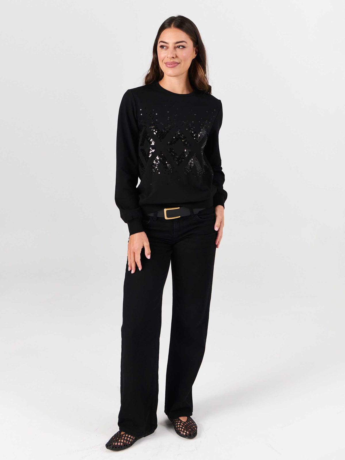 Natalie Sequin Sweatshirt - Black